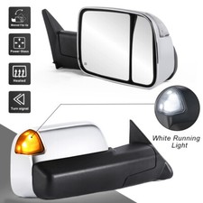 Chrome Pair Power Heated Tow Mirrors For 1998-2002 Dodge Ram White Running Light