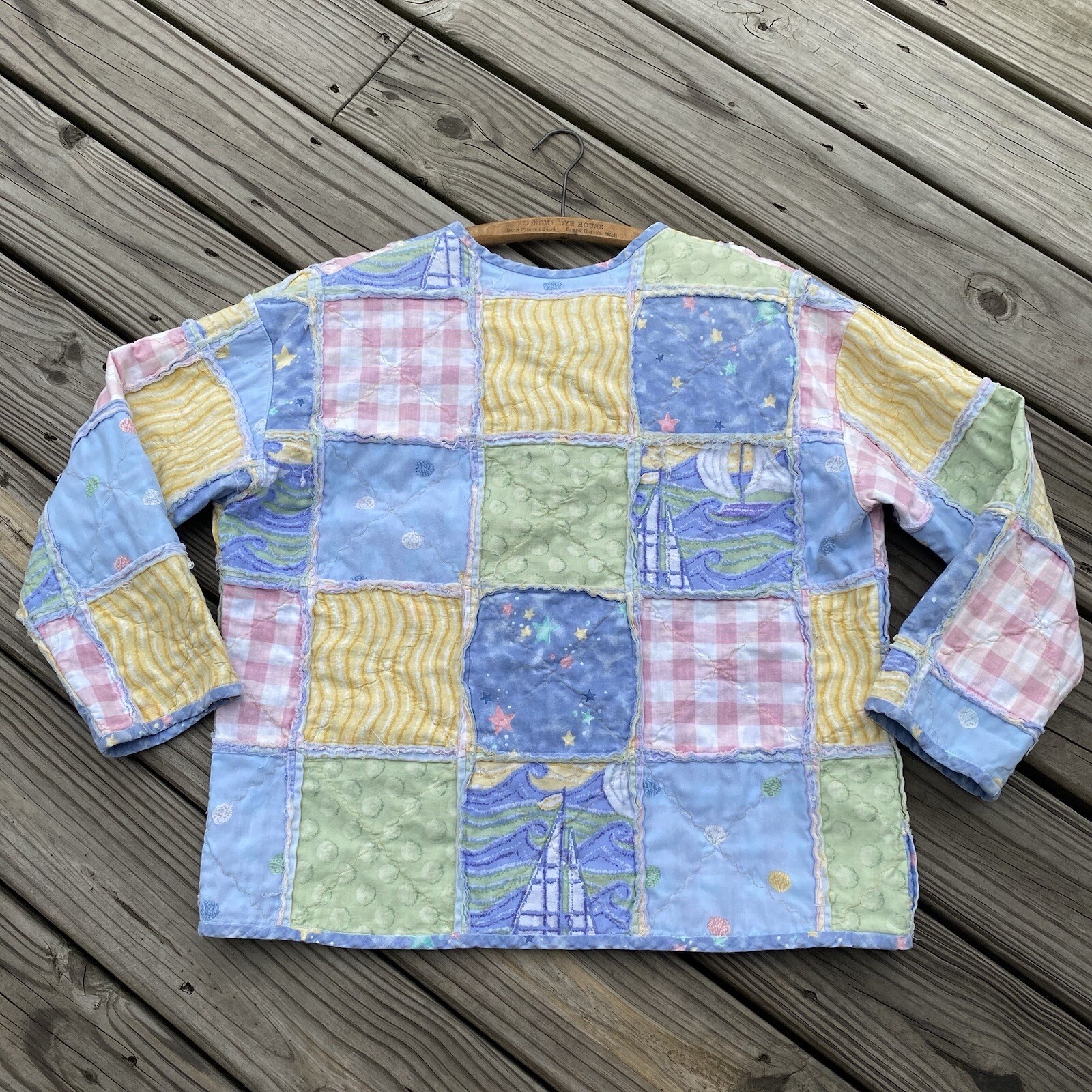 Quilted Patchwork Coat Jacket Pastel Plaid - image 4