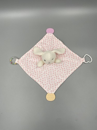 Modern Baby Knitted Bunny Rabbit Lovey Rattle Baby Security Blanket - Afbeelding 2 van 8