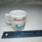 Hazel Atlas 3" Childs Prayer Milk Glass Mug Jesus Loves the Little Children VTG