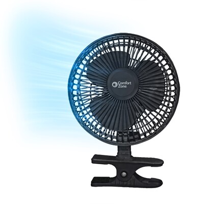 #ad Comfort Zone Clip on Desk Fan 6 inches 2 Speed Fully Adjustable Tilt Black $19.89