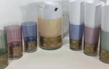 West Virginia Glass CottageCore iced tea pitcher VENICE MCM Vtg Glasses BARware 