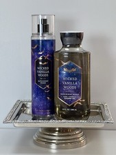 Bath  Body Works  2 Pc Lot  WICKED VANILLA WOODS  Fragrance Mist  Shower Gel  NEW