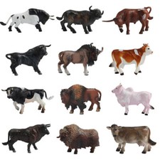 12pcs Cattle Cows Black Bull Figurine Hand Painted Animal Toy Farm Toys For Kids