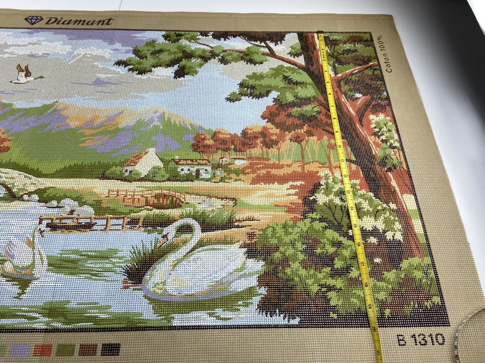 Diamant Needlepoint Tapestry Canvas Swan Lake Fall Nature 43in X 19in 10 Count - Image 4 of 4