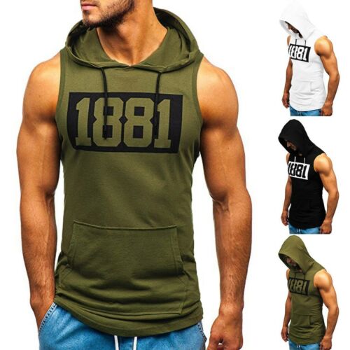 Mens Gym Pullover Vest Sleeveless Casual Hoodie Hooded Tank Tops Muscle T-Shirt - Picture 1 of 21