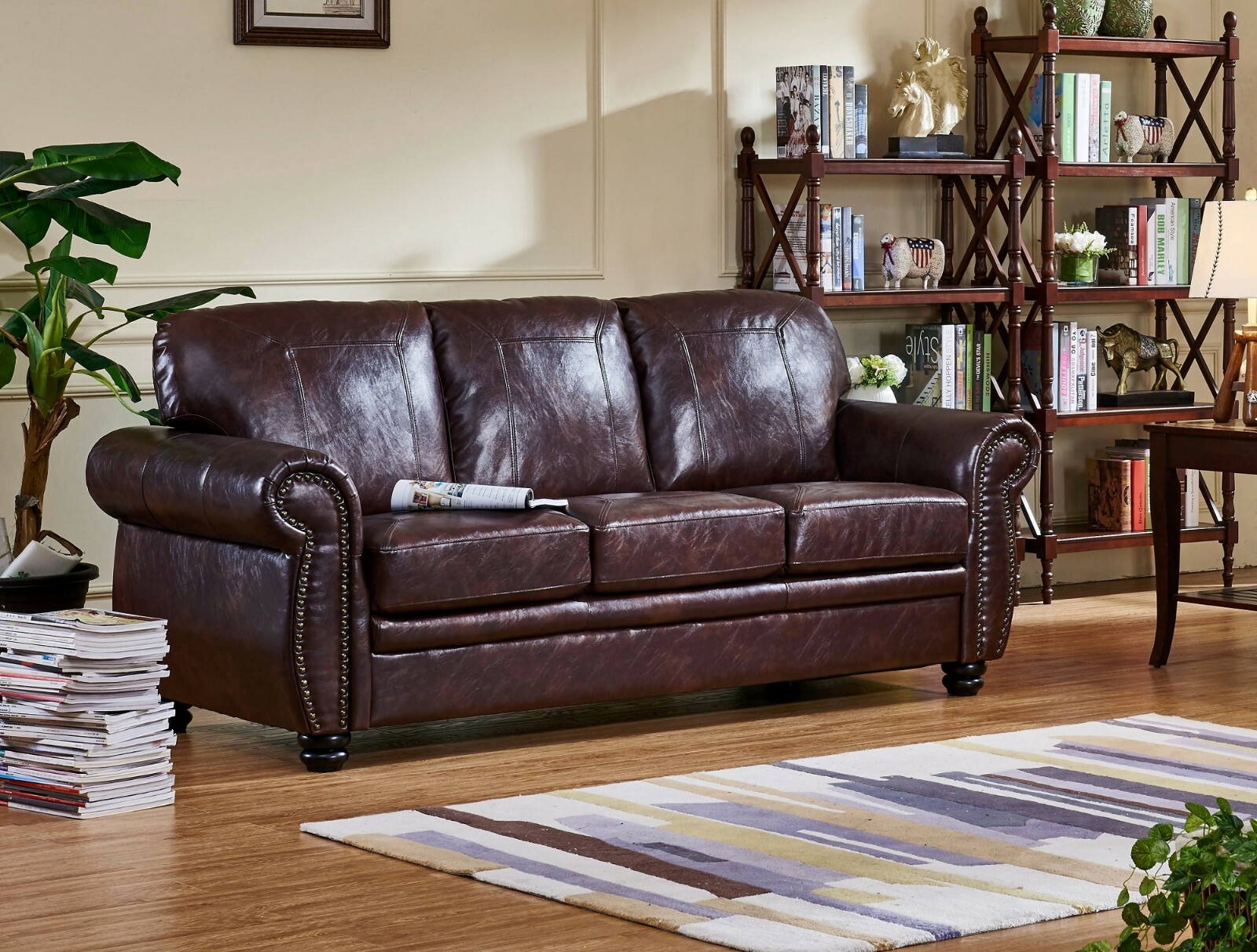 Burgundy Leather 3 Seater Sofa + 2 Armchairs Sofa Suite HIGHBURY