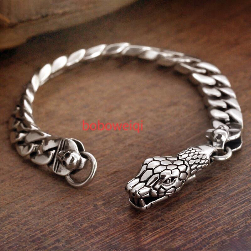 Silver Bracelet Band Men Women Lucky Gift Carved snake Loop Silver Bracelet Band Men Women Lucky Gift Carved snake Loop
