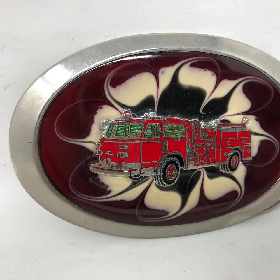 Camión de Bomberos Rojo Borgoña Hebilla Cinturón Bombero Escalera Flor Colorido Fuego Foto 2 de 4