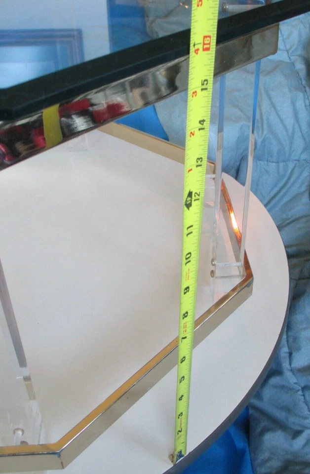 Charles Hollis Jones Attributed Lucite & Brass & Glass Coffee Table MCM - Image 4 of 4