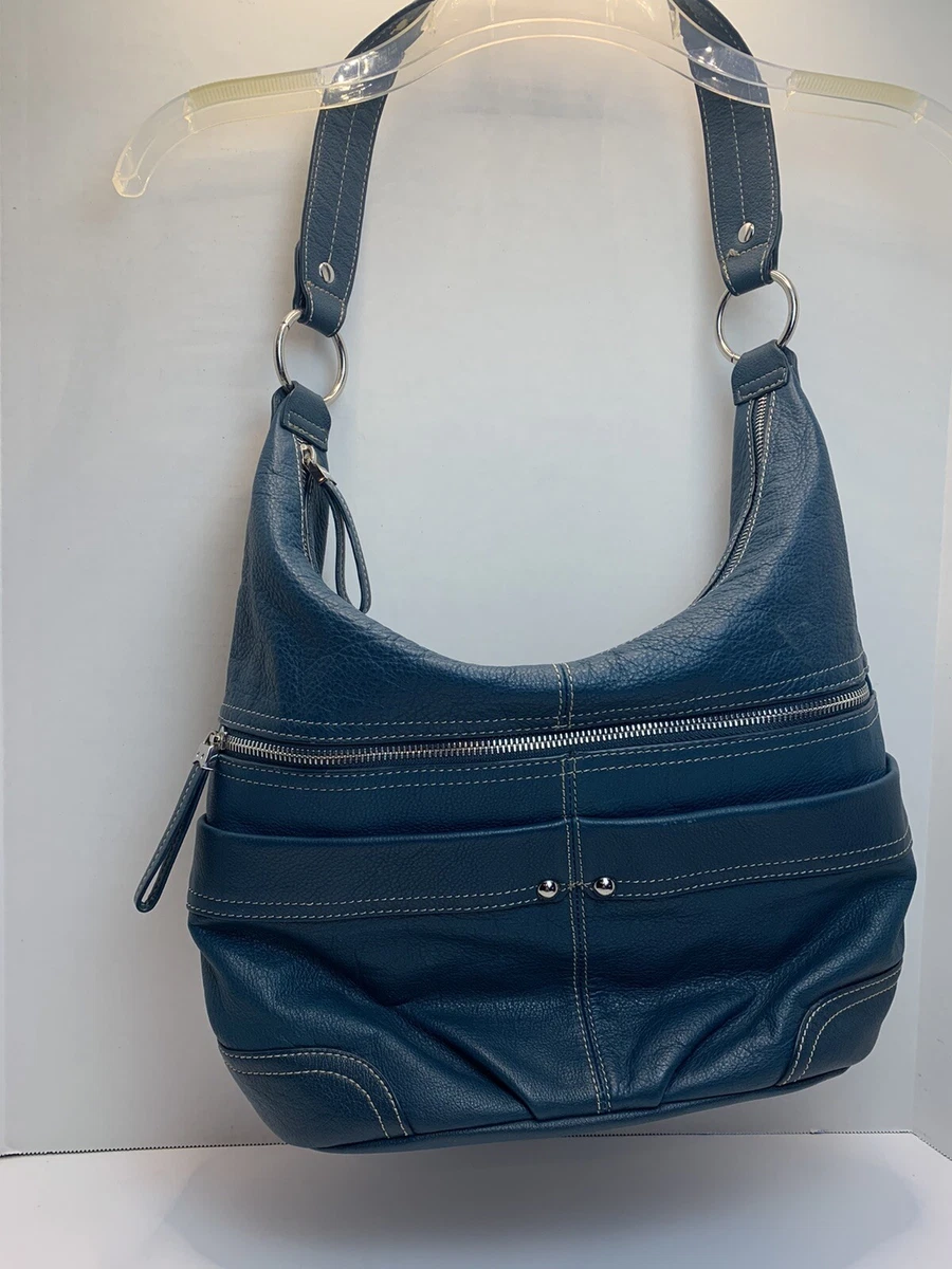 Ellen Tracy Steel Blue Leather Shoulder Bag-Purse | eBay