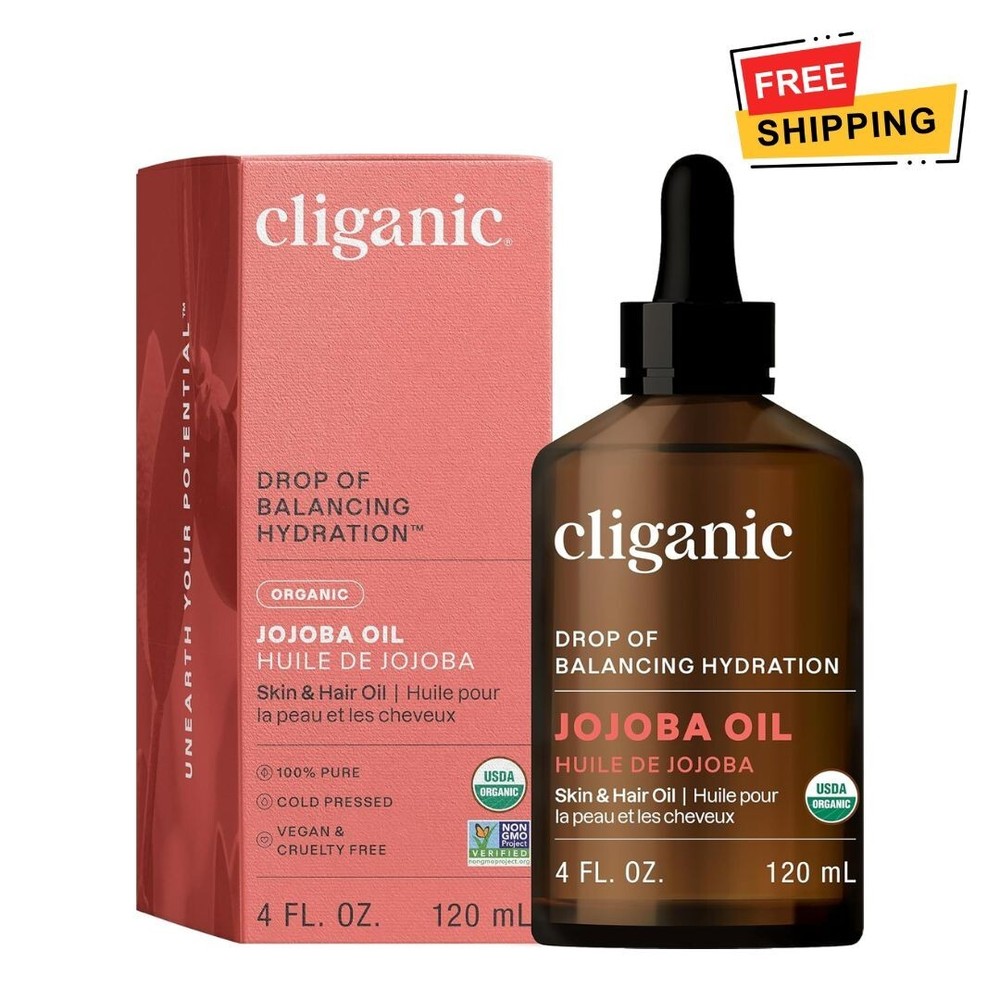 Cliganic Organic 100% Pure Jojoba Oil 4oz for Face Hair Moisturizer