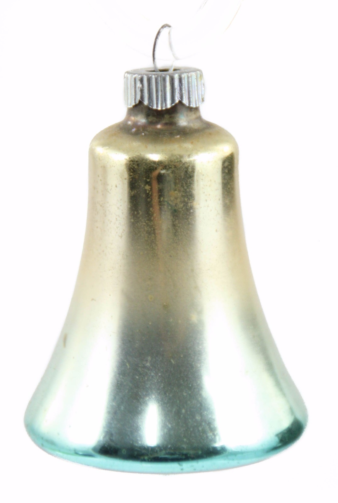 Silver Gold Teal Glass Bell Christmas Ornament Holiday Tree Decoration
