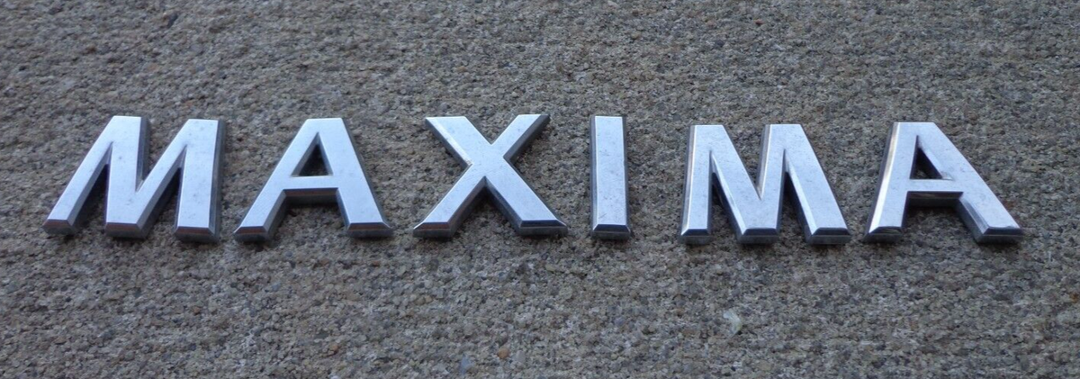 Used Nissan Maxima Trunk Emblem Badge - Chrome Letters, OEM Genuine, Rear Decal