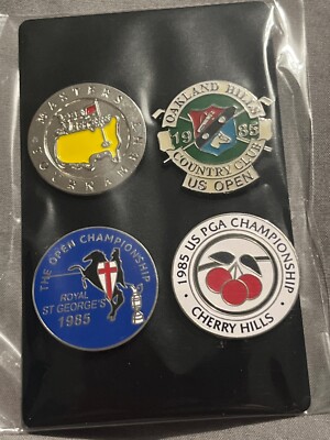 4er Set flache Golfball Marker 1985 Majors Masters, US Open, PGA etc. PORTOFREI