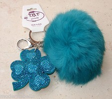 Brillante QUADRIFOGLIO 3D POMPON Portachiavi Portafortuna,ciondolo Borsa strass 