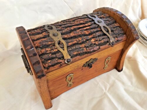 Caja de baratijas de joyería vintage asas de corteza de árbol de madera con bisagras sin forro - Imagen 7 de 10