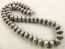 HEAVY 92g 17.25" Native Signed 11mm Sterling Stamped Navajo Pearl Beads Necklace