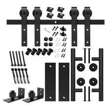 10 Ft./120 In. Matte Black J-Shaped Double Barn Door Hardware Kit with 2 Handles