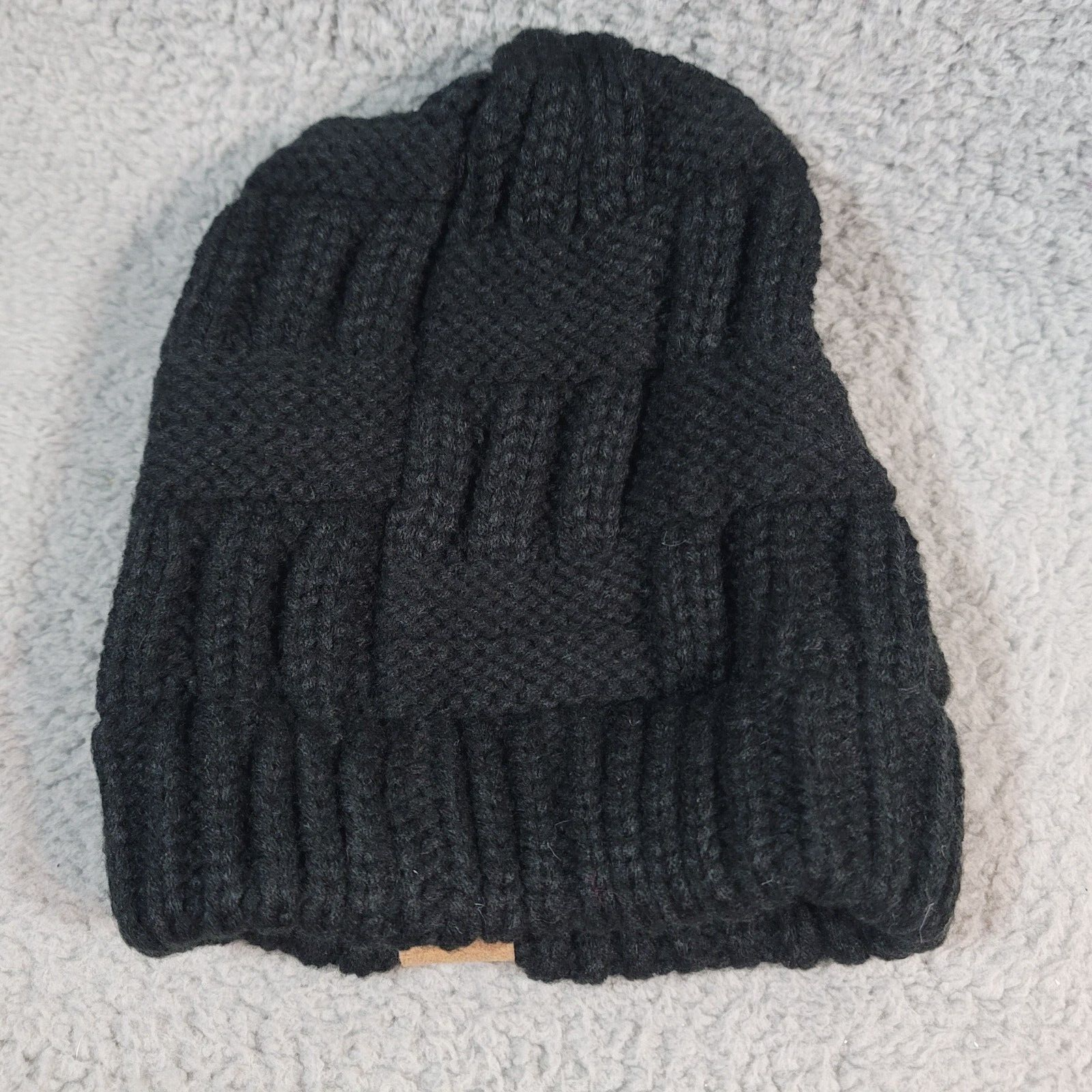PONY NUOVO Alepo Knit Beanie Hat Nero Adulto Abbigliamento Invernale con Foro Coda di Cavallo OSFM