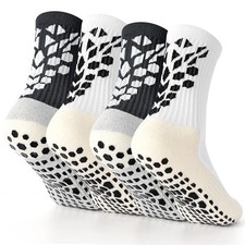 6 Pairs HYCLES Kids Grip Soccer Socks Youth 12-16 Non Slip Black White &ndash; New!