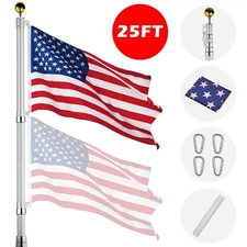 25 FT Heavy Duty Flag Pole Inground Residential Flagpole Kit 2 US American Flags