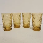 Anchor Hocking Amber Lido Milano Juice Glasses Bumpy Crinkle Vintage Set Of 4