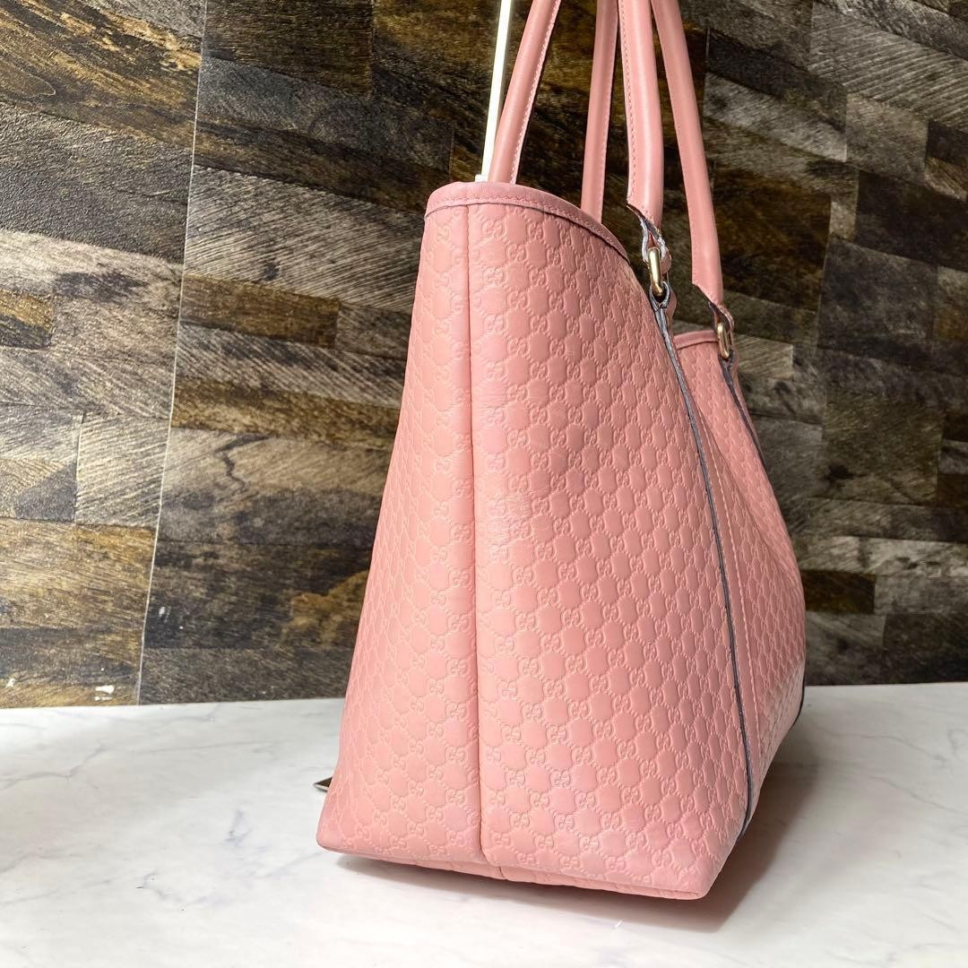GUCCI Pink Leather Tote Bag with Logo Embossed, A4 Size, Authentic, Excellent thumbnail 4