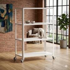 Small 44" 3 Shelf Rolling Metal Bookcase Chalk White - Room Essentials