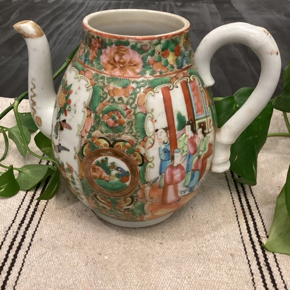 Старинный фарфоровый чайник китайская кантонская семья роза 902C вручную - Изображение 2 из 4