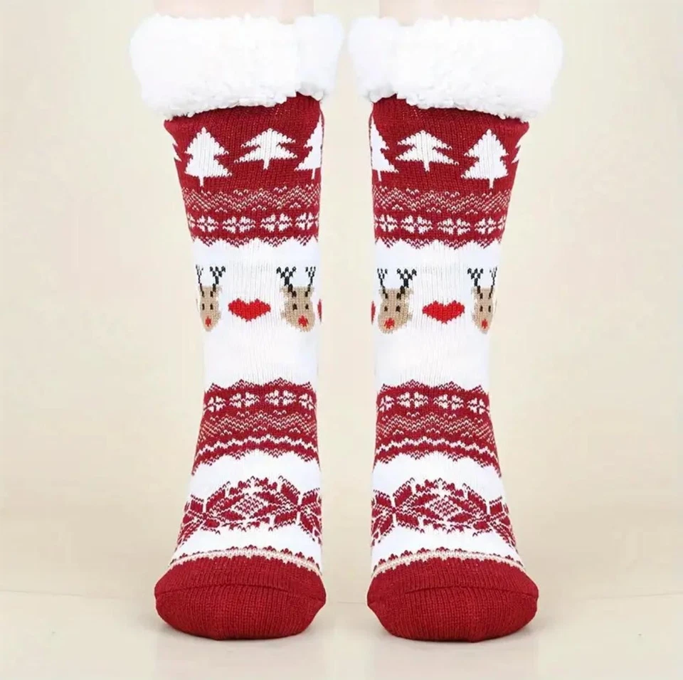 2 Pairs Festive Christmas Sherpa Socks Fuzzy Thermal Slipper Socks Xmas Gift - Image 4 of 4