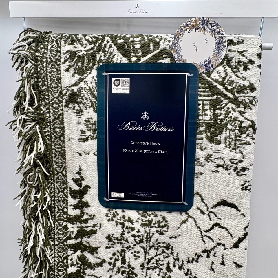 Cobertor Brooks Brothers Cabin Lodge Natal Inverno Verde Branco - Imagem 3 de 4