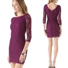 Diane von Furstenberg Floral Lace Zarita Bodycon Zip Back Dress Plum Size 2 Chic