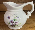 Vintage ~ McCoy  White Pottery Pitcher ~ Violet Flowers