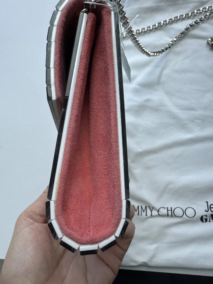 Bolso sin asas de hombro plexi Saco verde estampado palma JIMMY CHOO. Auténtico Foto 4 de 4