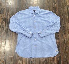John Varvatos Button Up Shirt Men  s 16.5 32 / 33 Slim Plaid Blue Cotton