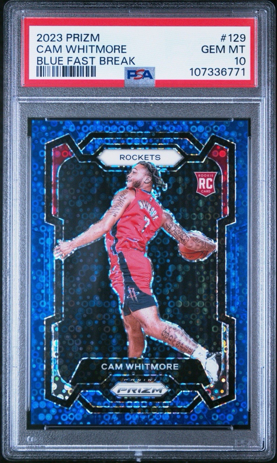 Cam Whitmore 2023-24 Panini Prizm Fast Break Blue /150 Rookie RC #129 PSA 10