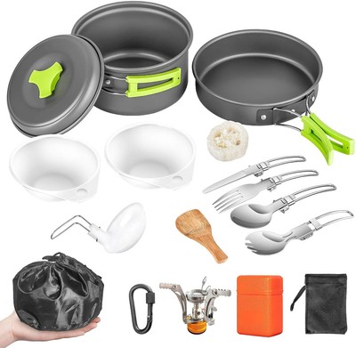 16pcs Camping Cookware Mess Kit Non-Stick Cooking Folding Knife and Fork for ...