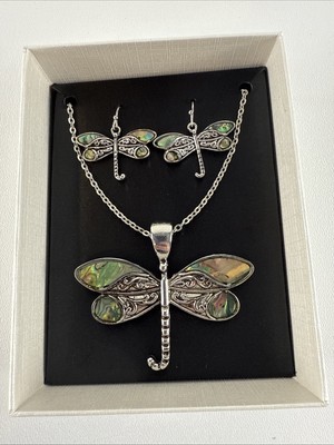 Mixit Dragonfly Pendant Necklace & Earrings Set Chain Gift Boxed