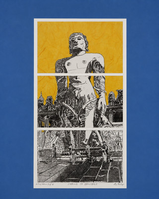 SHRINE OF BAHUBALI SURROUNDED BY VIOLET MISTS Etching Print By Jerry Di Falco