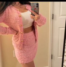 Fashion Nova 2 piece skirt cardigan sweater pink set Braelyn Luxe date night