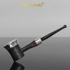 MUXIANG Briar Tobacco Pipe Acrylic Stem Aluminum Sandblasted Wooden Poker Pipe