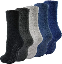 Men Fuzzy Slipper Socks with Grips Non Slip Sole Warm House Socks Christmas Gift