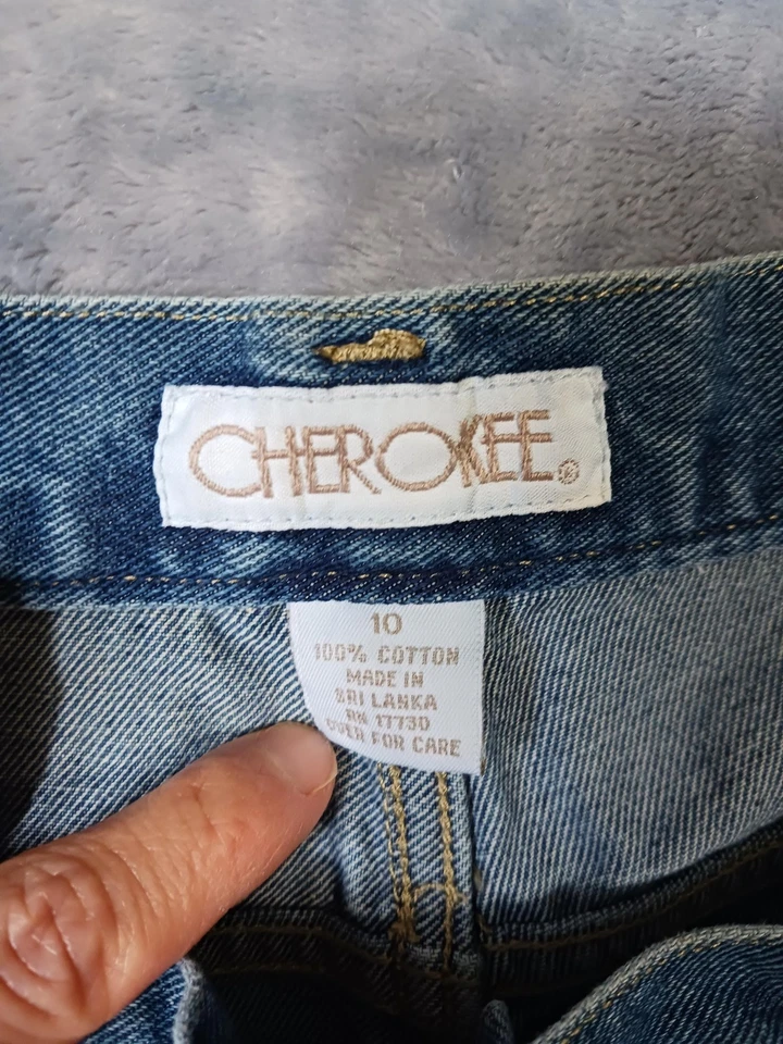 Pantalones cortos de mezclilla Cherokee para mujer talla 10 azules tiro alto plisados vintage mamá jean años 90 Foto 3 de 4