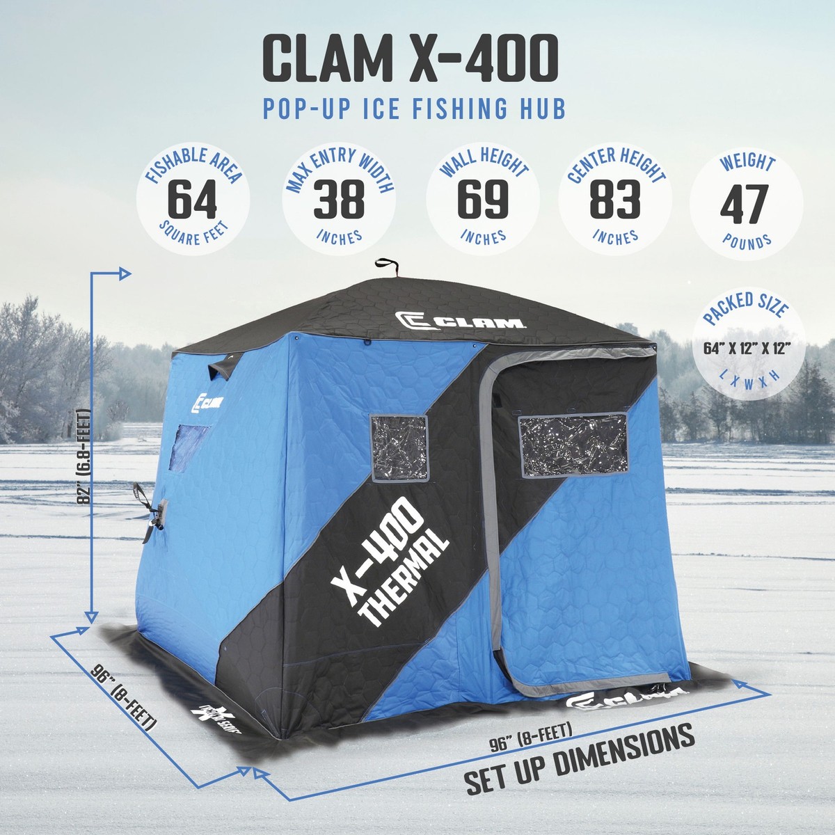 CLAM X-400 Portable Ft Person Pop Up Ice Fishing Thermal Hub