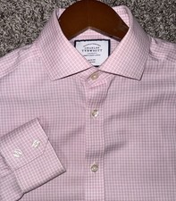 Charles Tyrwhitt Dress Shirt 15.5 33 Slim Fit Non Iron Pink White Check
