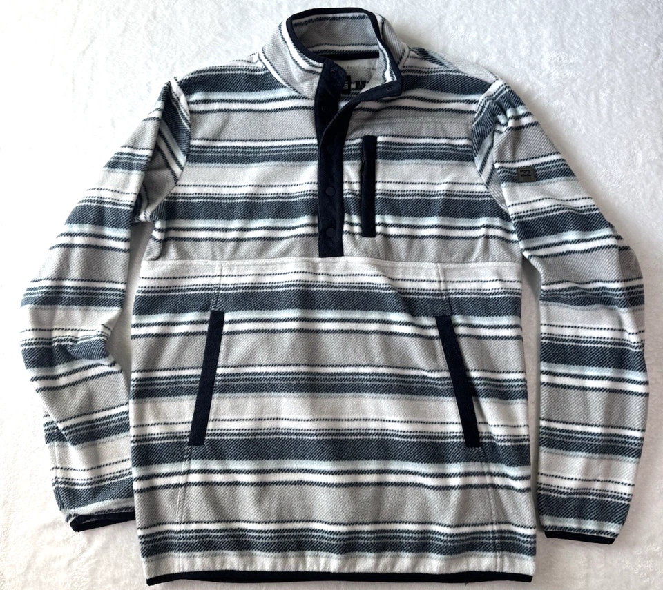 Billabong A/Div Mens Large 1/4 Snap Up Striped Pullover Fleece Sweater Blue Gray - Image 2 of 4