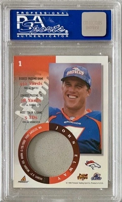 1998 Pinnacle #1 John Elway PSA 8 Mint Collection POP 1 (only graded example) - Image 2 of 2