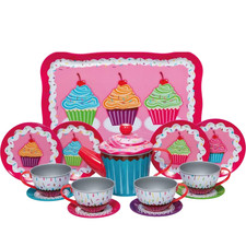 Schylling Tin Cupcake Tea Set 15pc Cups Plates Saucers Tea Pot Tray NIB