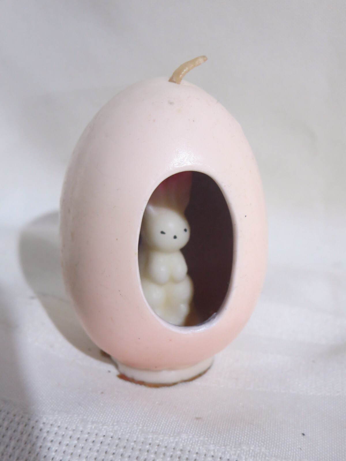 Vintage Gurley Light Pink Easter Egg Burn Through Candle White Bunny Inside